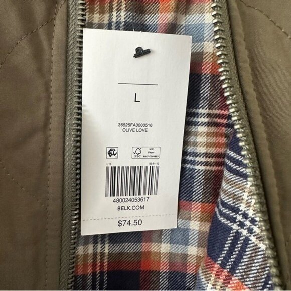 Ocean + Coast Olive Quilted Bomber Jacket – Men’s Size Large - Picture 9 of 10